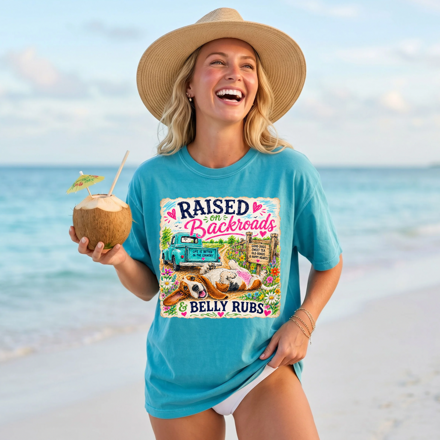 Raised On Backroads & Belly Rubs DTF Print