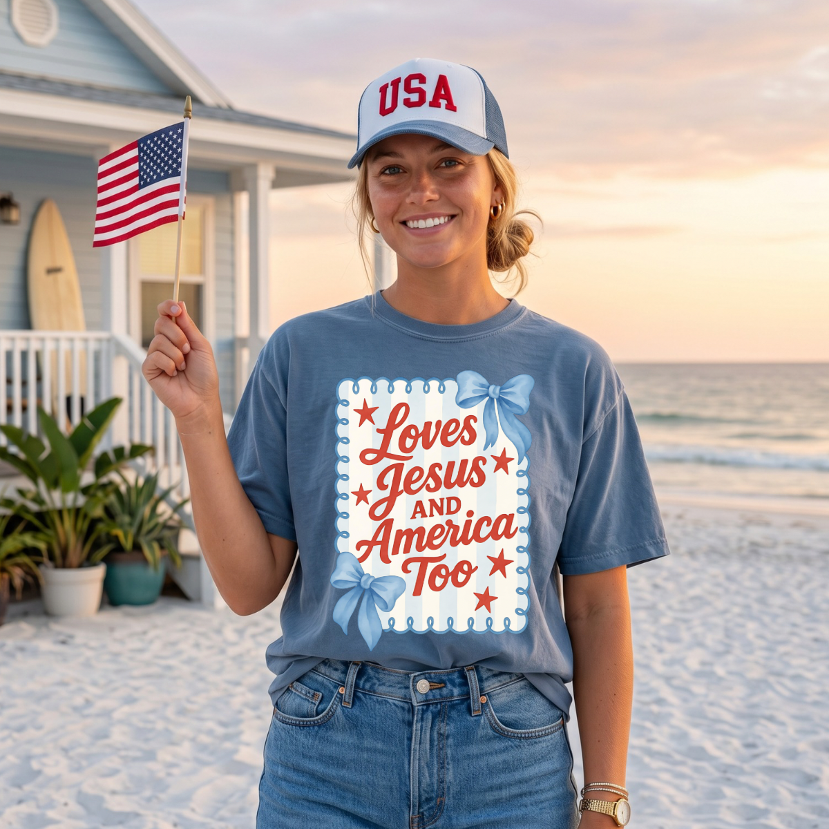 Love Jesus And America Too 4th Of July DTF Print