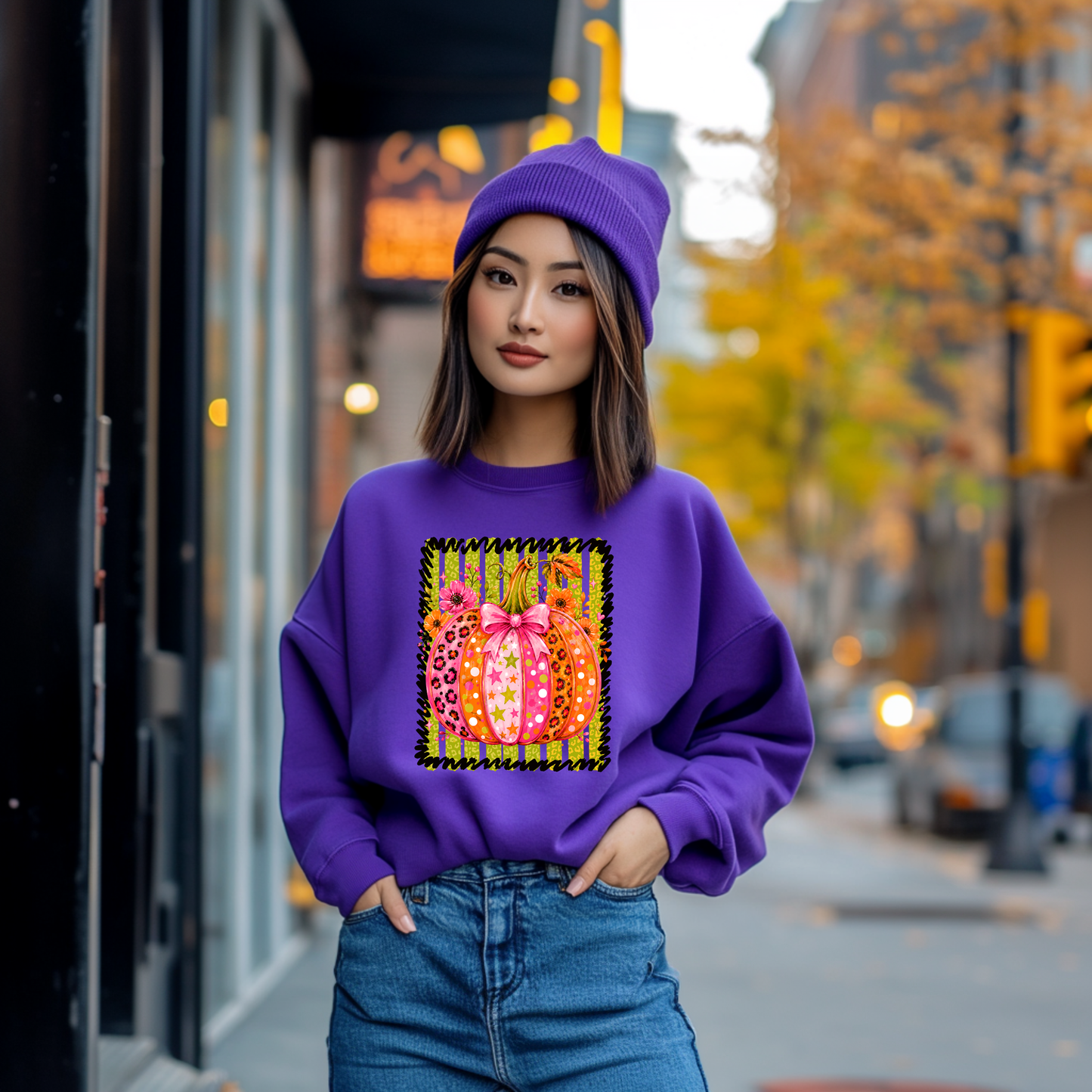 Colorful Preppy Pumpkin DTF Print