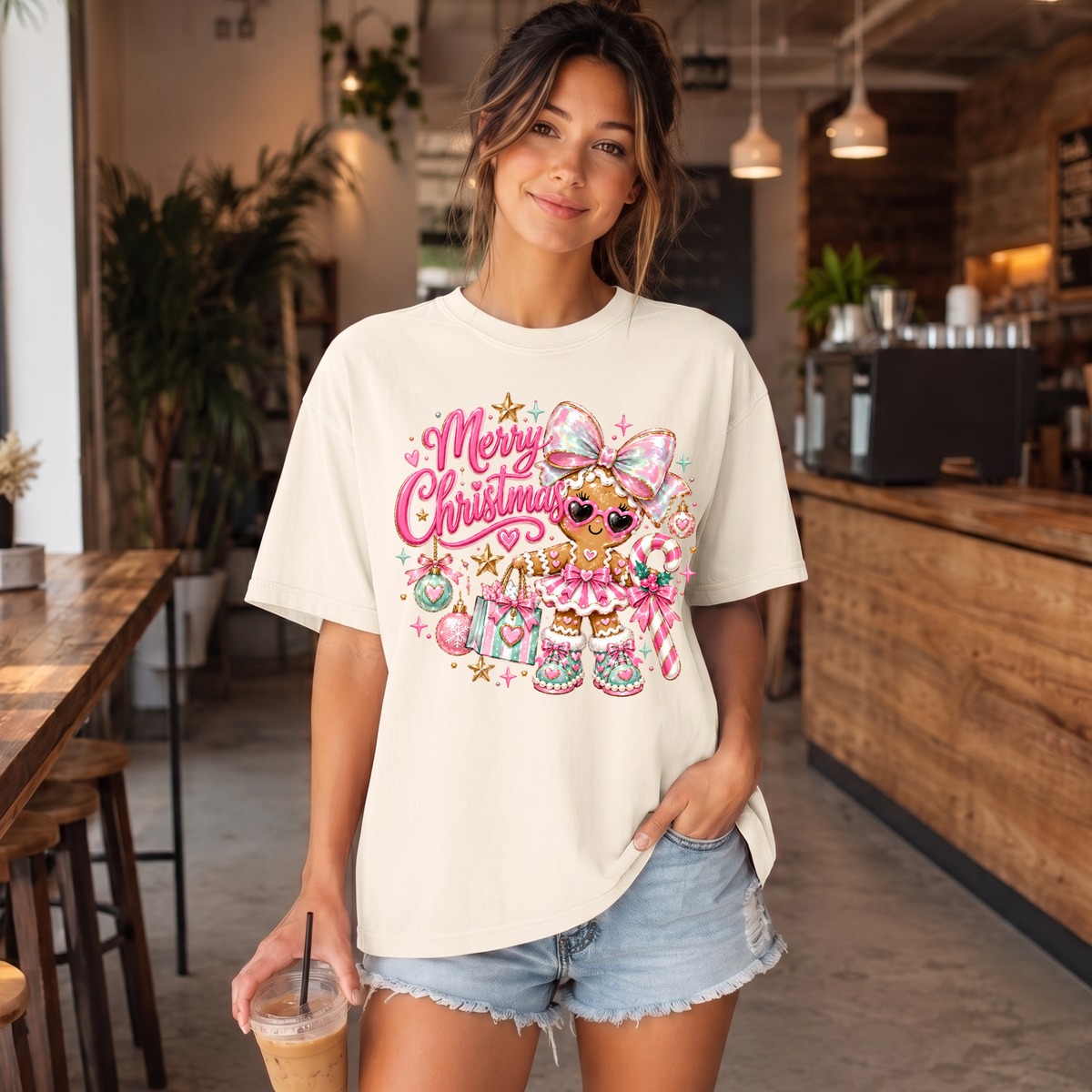 Pink Merry Christmas Gingerbread Girl DTF Print