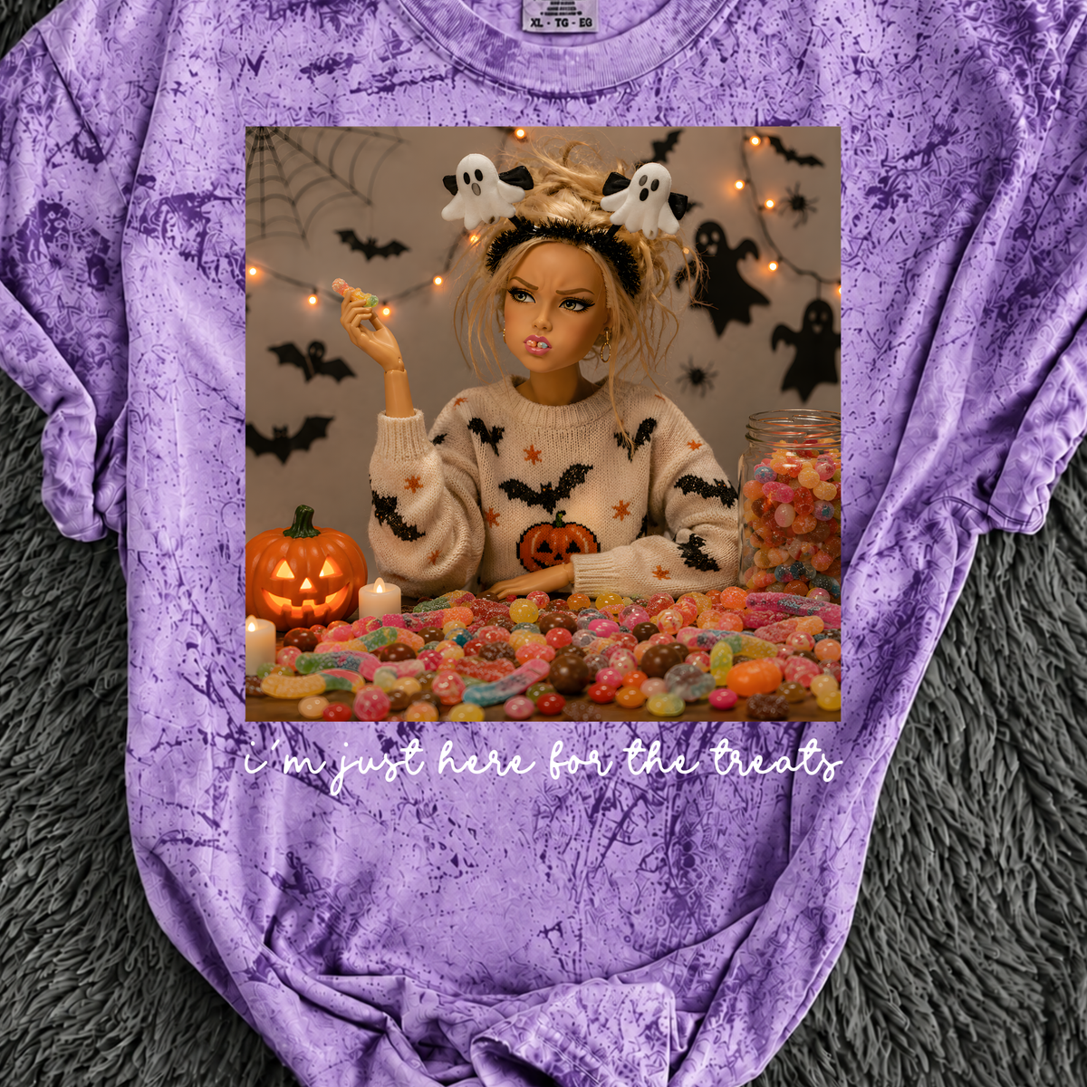 I'm Just Here For The Treats Girl Doll DTF Print