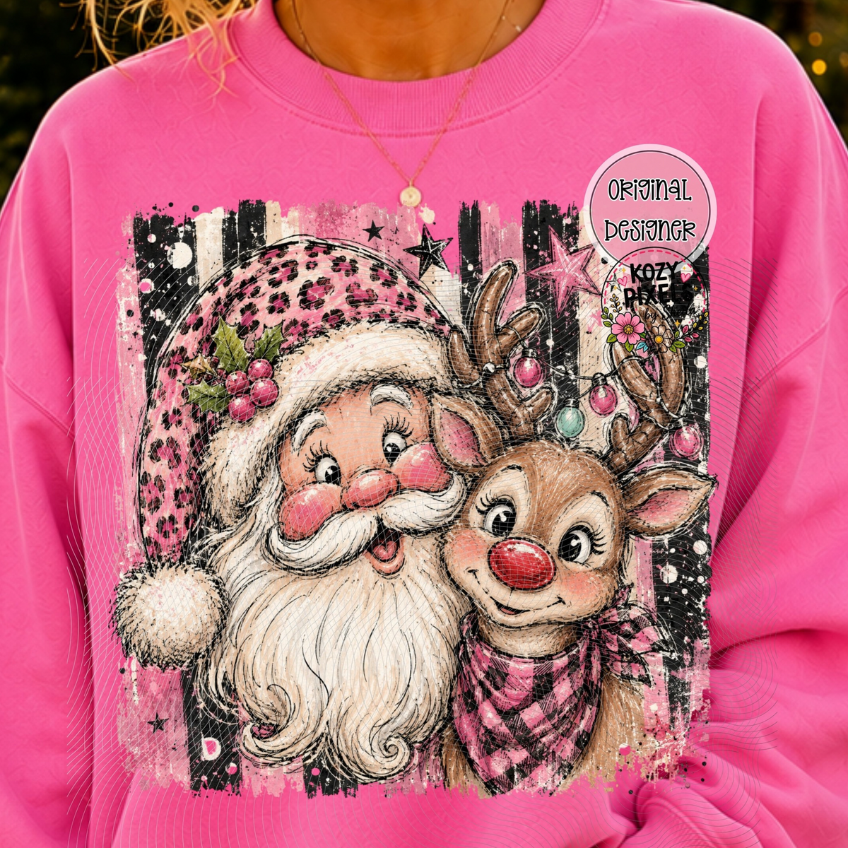 Preppy Cheetah Santa And Raindeer DTF Print