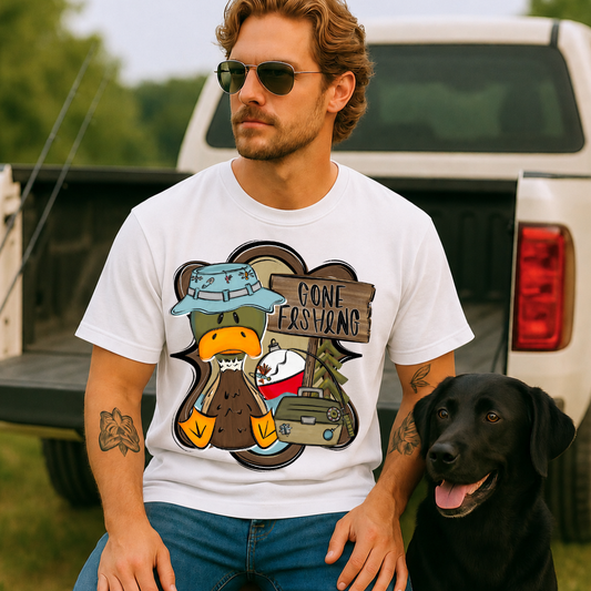 Gone Fishing Duck DTF Print
