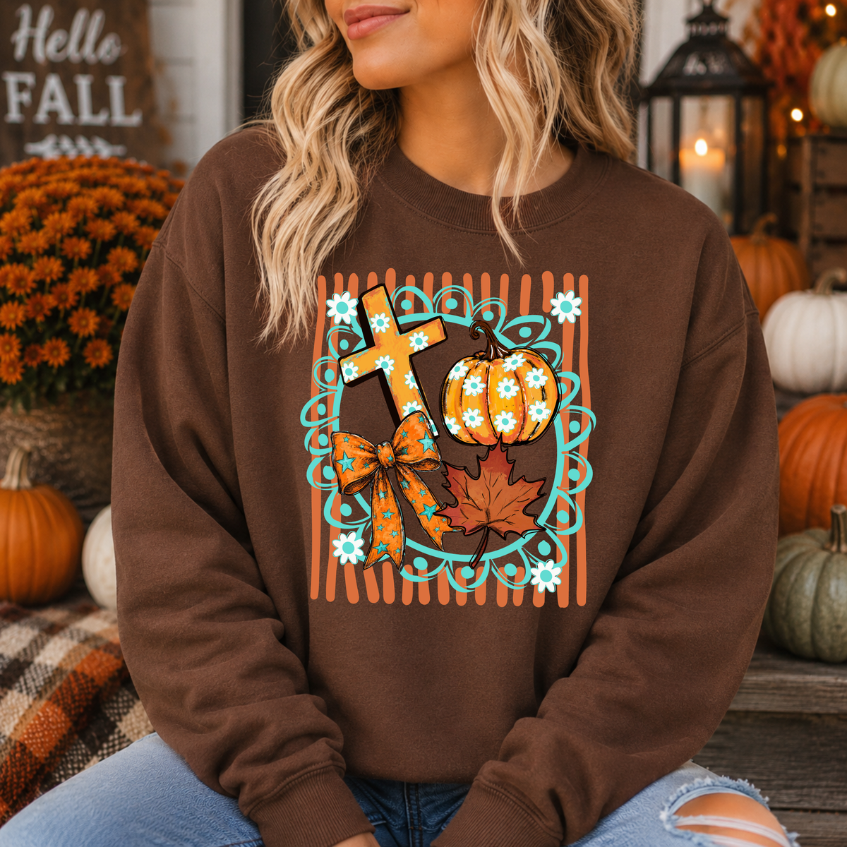 Pumpkin And Cross Collage DTF Print