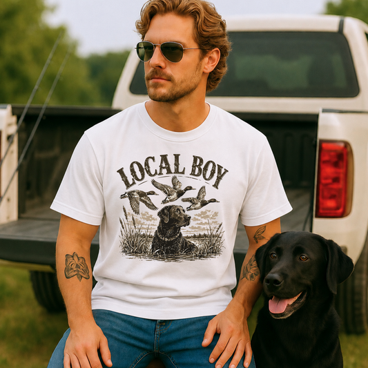 Local Boy Dog & Ducks Flying DTF Print