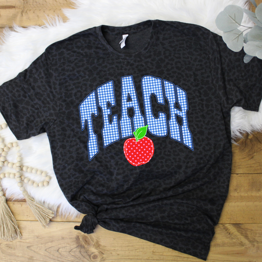 Blue Plaid Teacher DTF Print