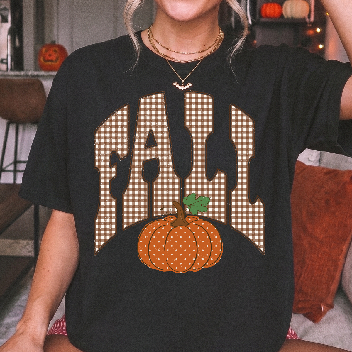 Orange Plaid Fall DTF Print