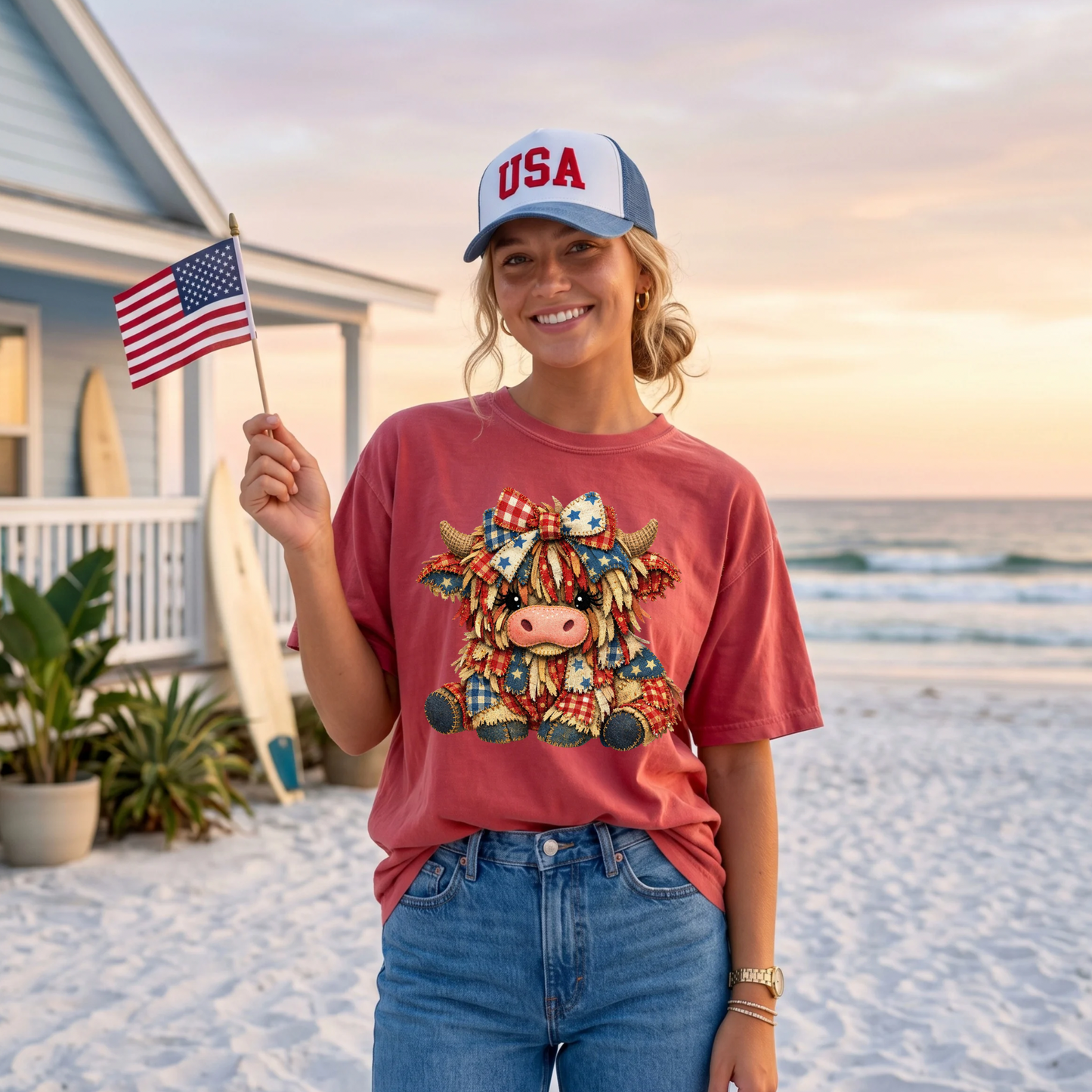 4th Of July Highland Cow DTF Print