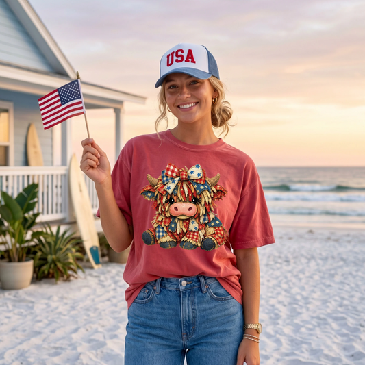 4th Of July Highland Cow DTF Print