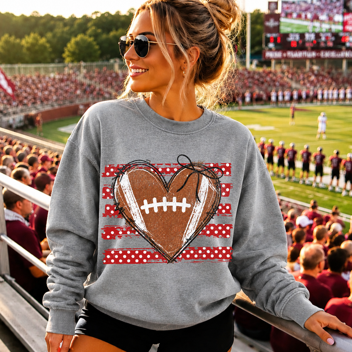 Red Football Heart DTF Print