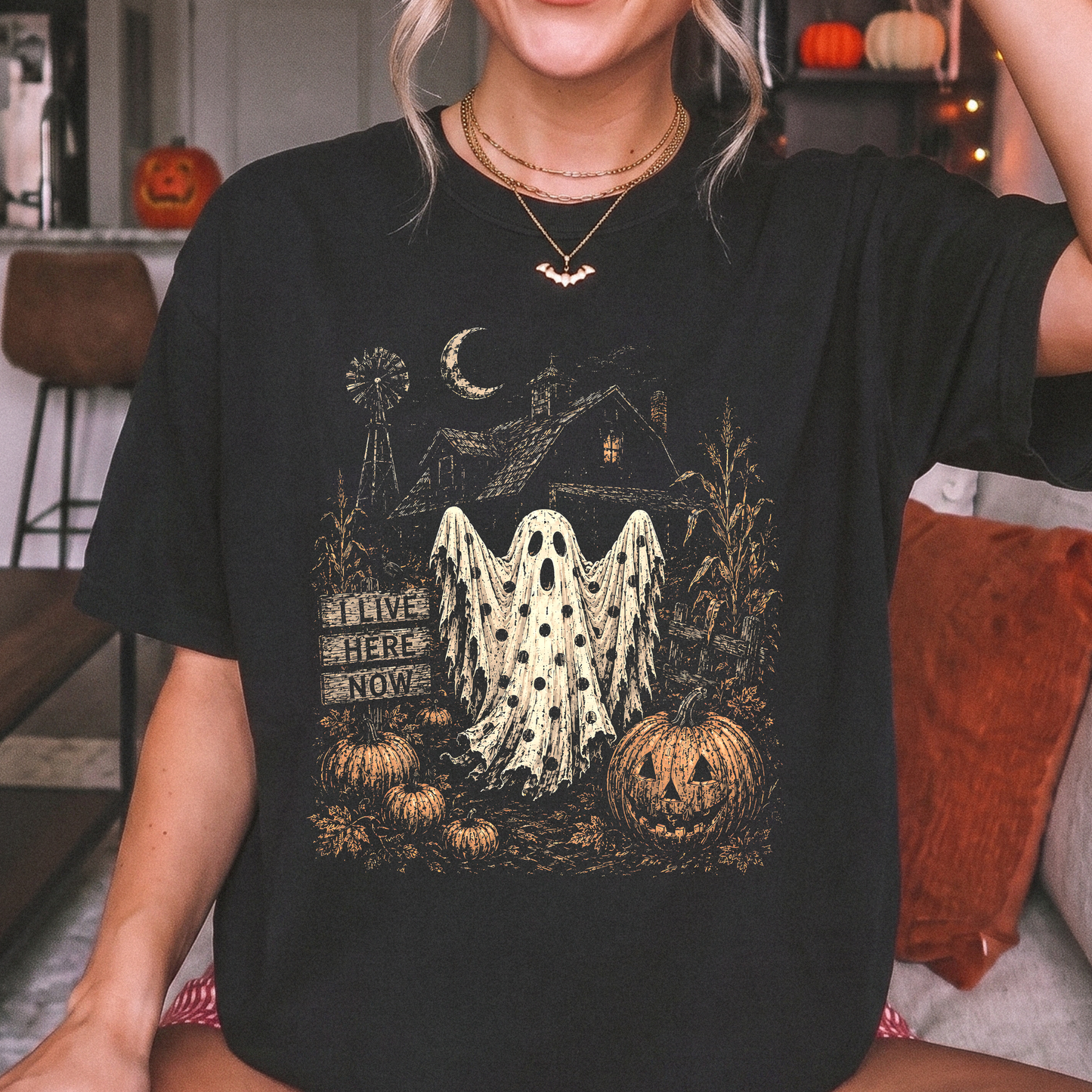I Live Here Now Halloween Ghost DTF Print