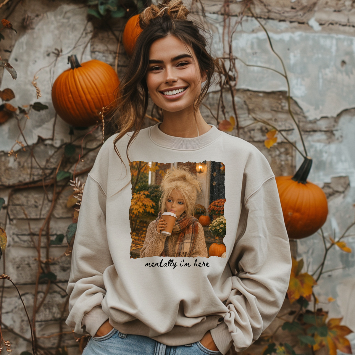Mentally I'm Here Girl Doll DTF Print