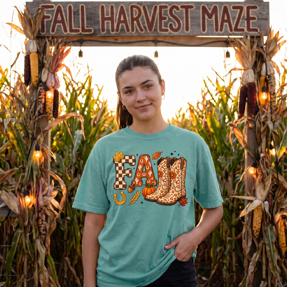 Fall With Cowboy Boots DTF Print