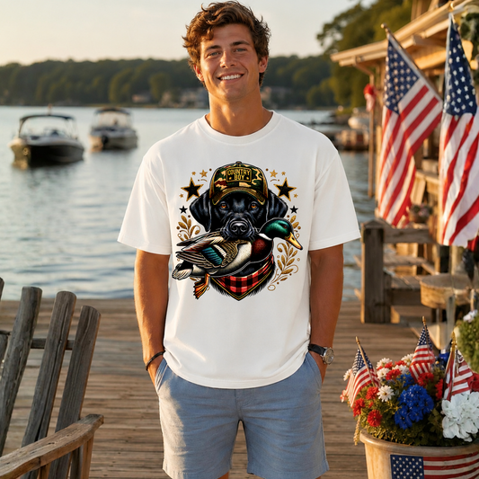 Country Boy Black Lab With Duck DTF Print