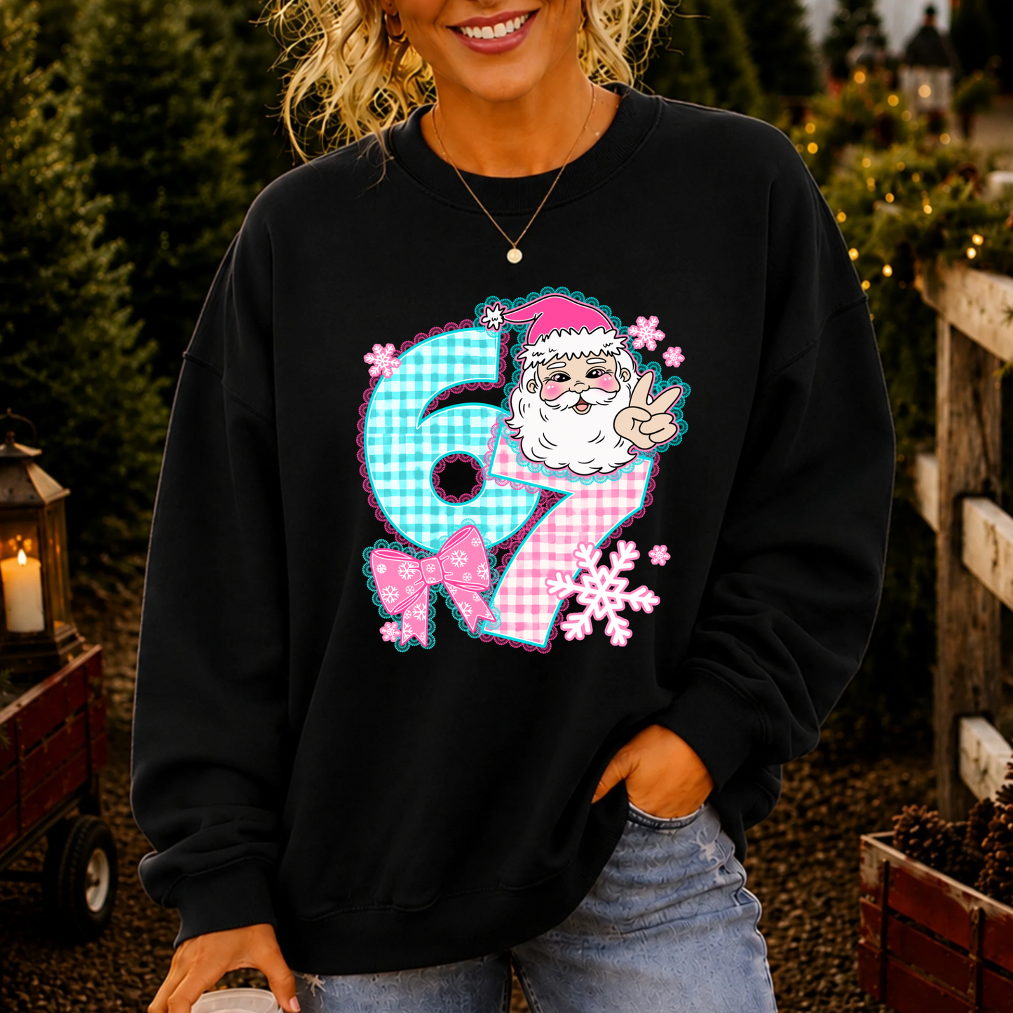 Girl 6 7 Santa DTF Print