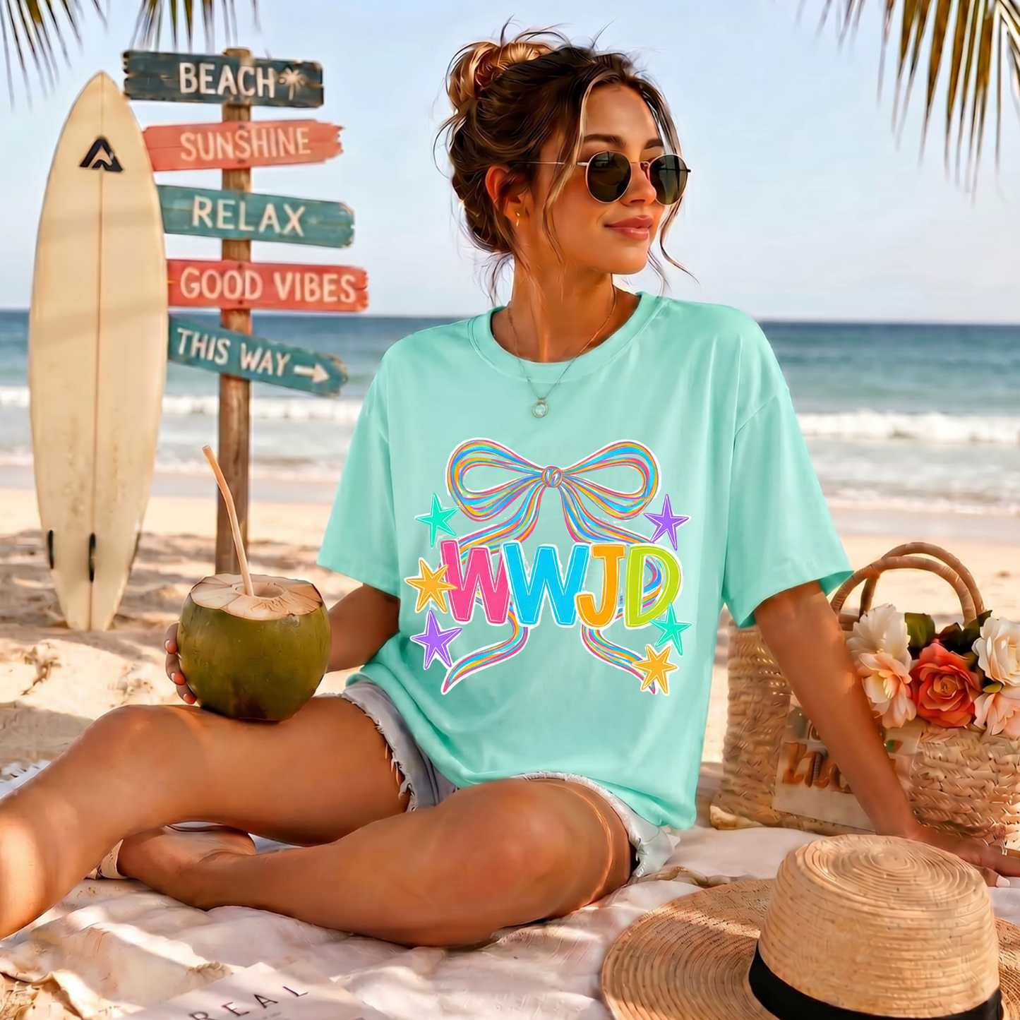 Summer WWJD Bow DTF Print