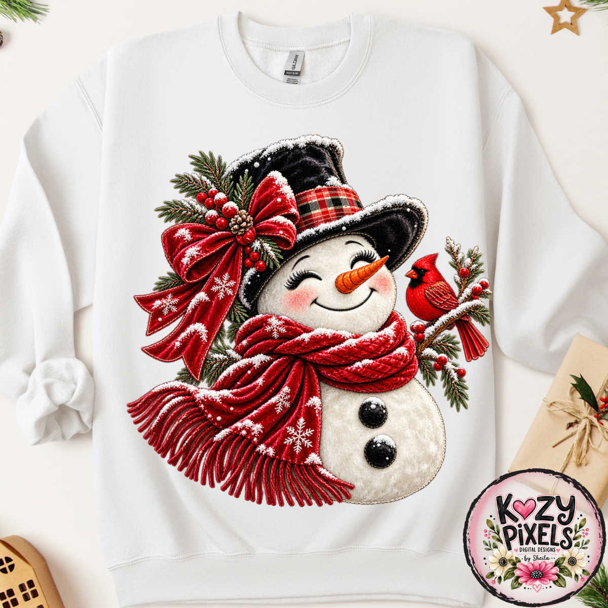 Red Snowman DTF Print