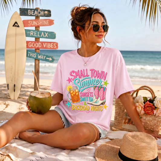 Small Town Summer,Sunset,Sweet Tea & Backroad Nights DTF Print