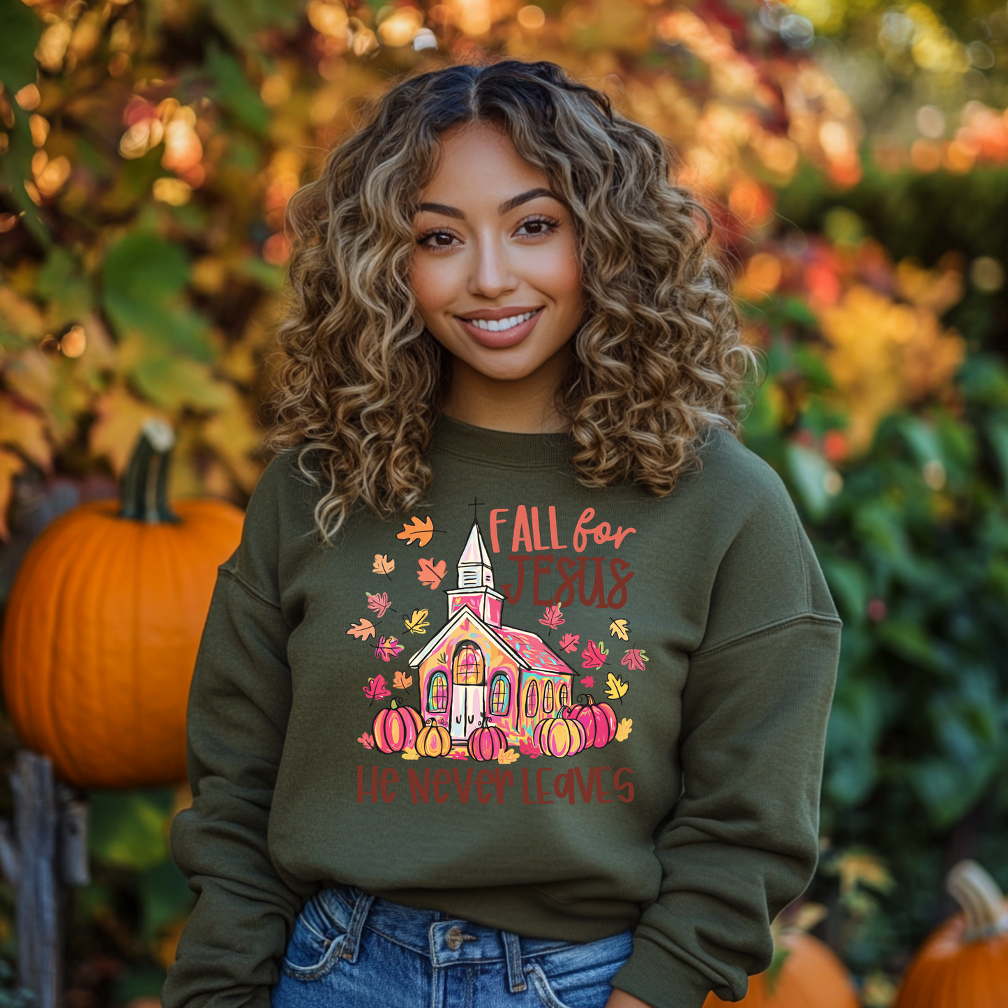 Fall For Jesus He Never Leaves DTF Print