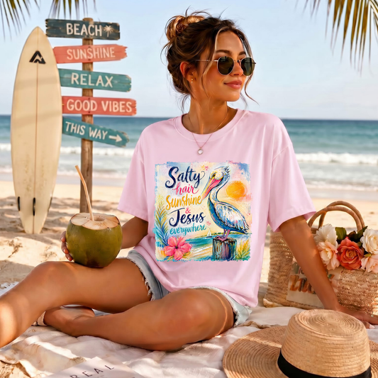 Salty Hair Sunshine And Jesus Everywhere DTF Print