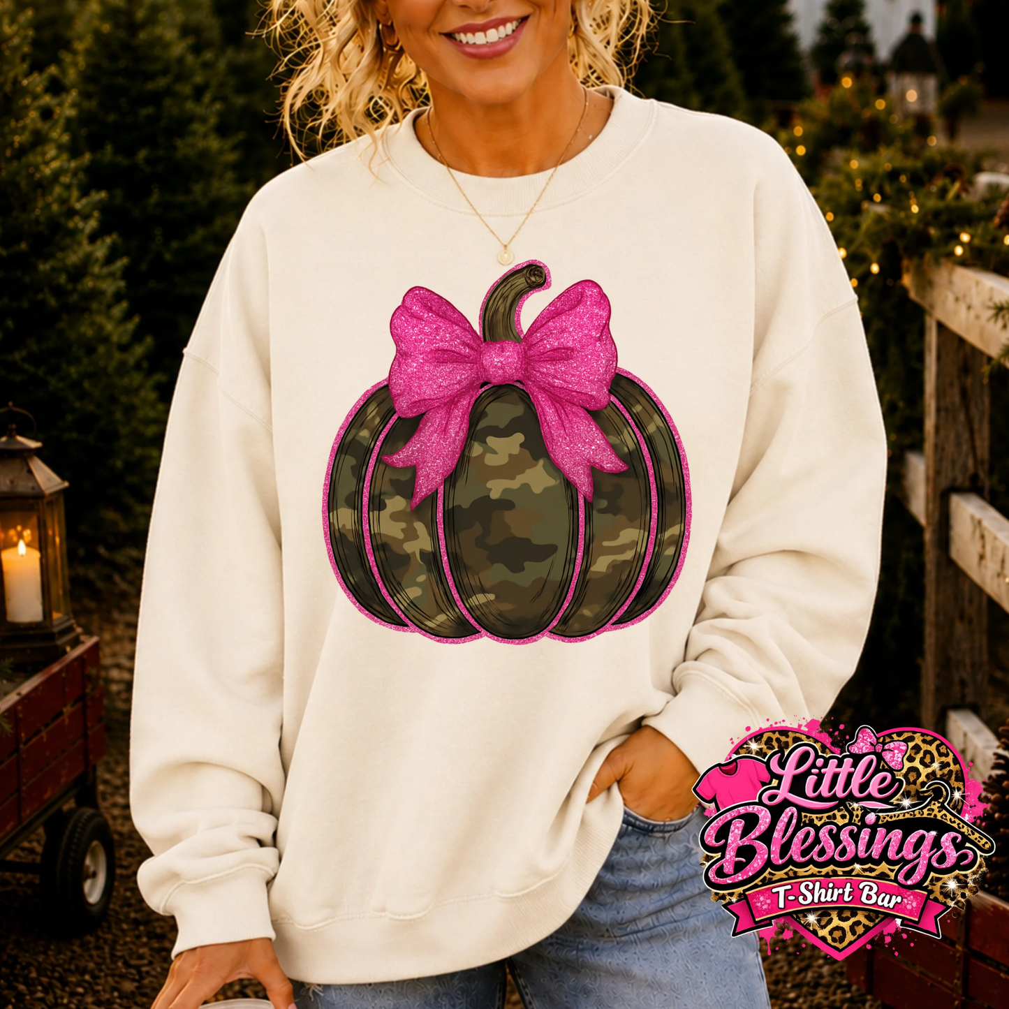 Camo Pumpkin With Pink Glitter Bow DTF Print