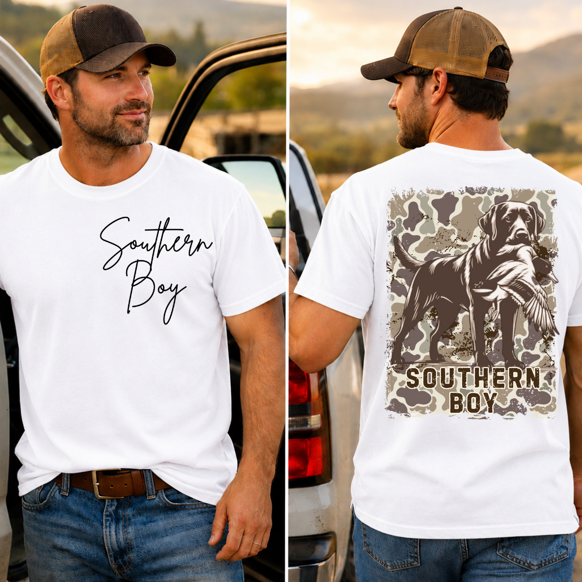 Southern Boy Brown Lab With Duck DTF Print