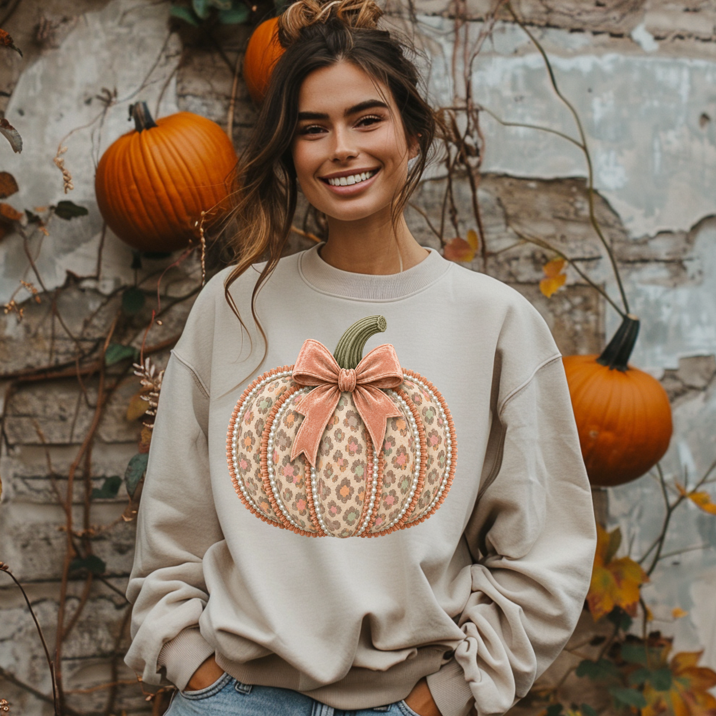 Orange Cheetah Pumpkin DTF Print