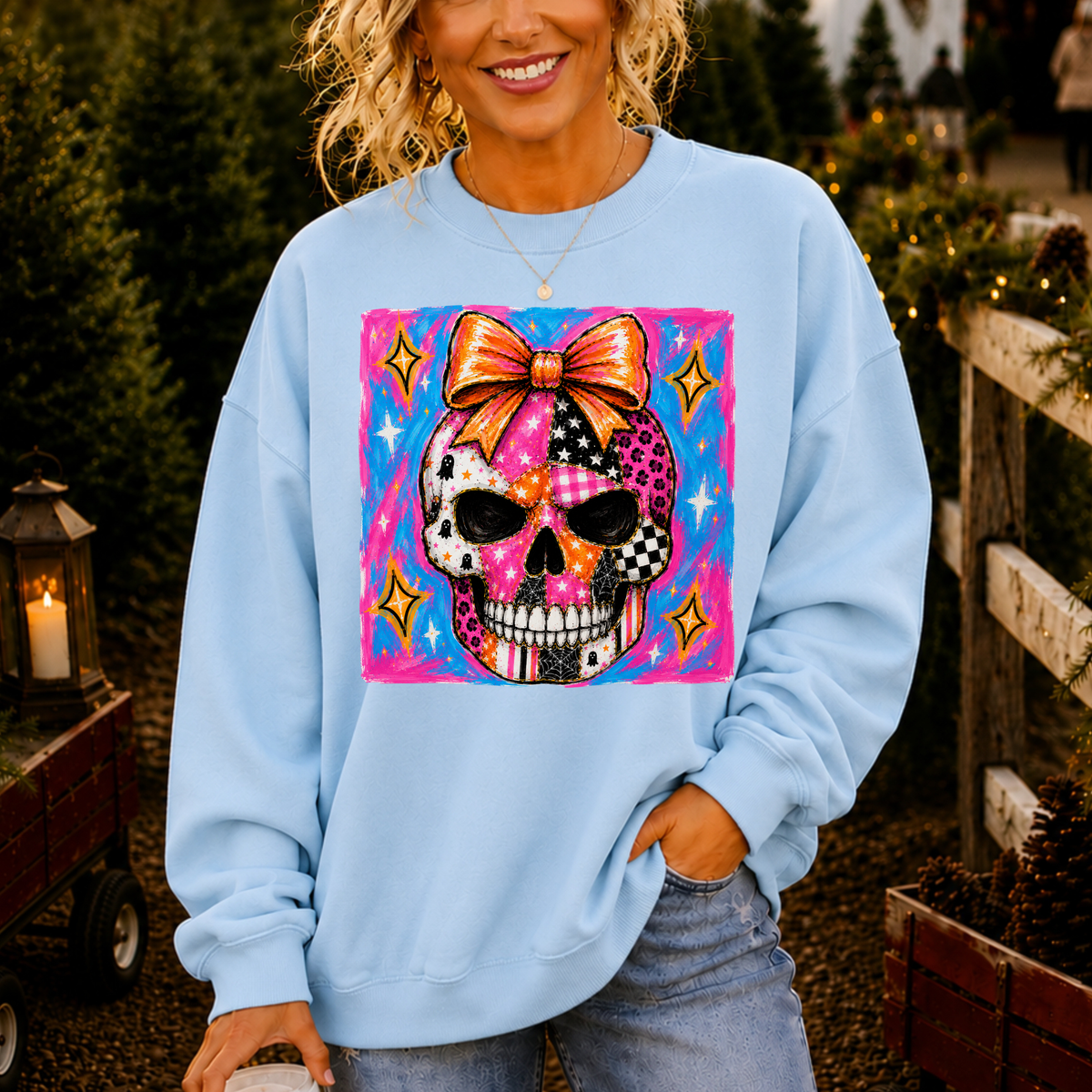 Preppy Colorful Skull DTF Print
