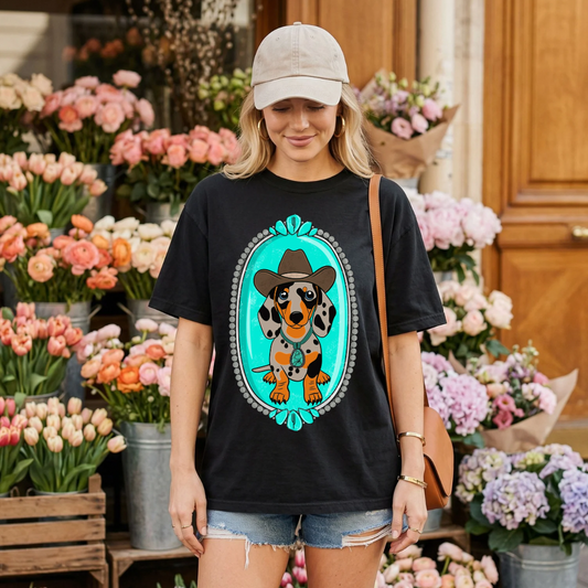 Turquoise Wiener Dog DTF Print