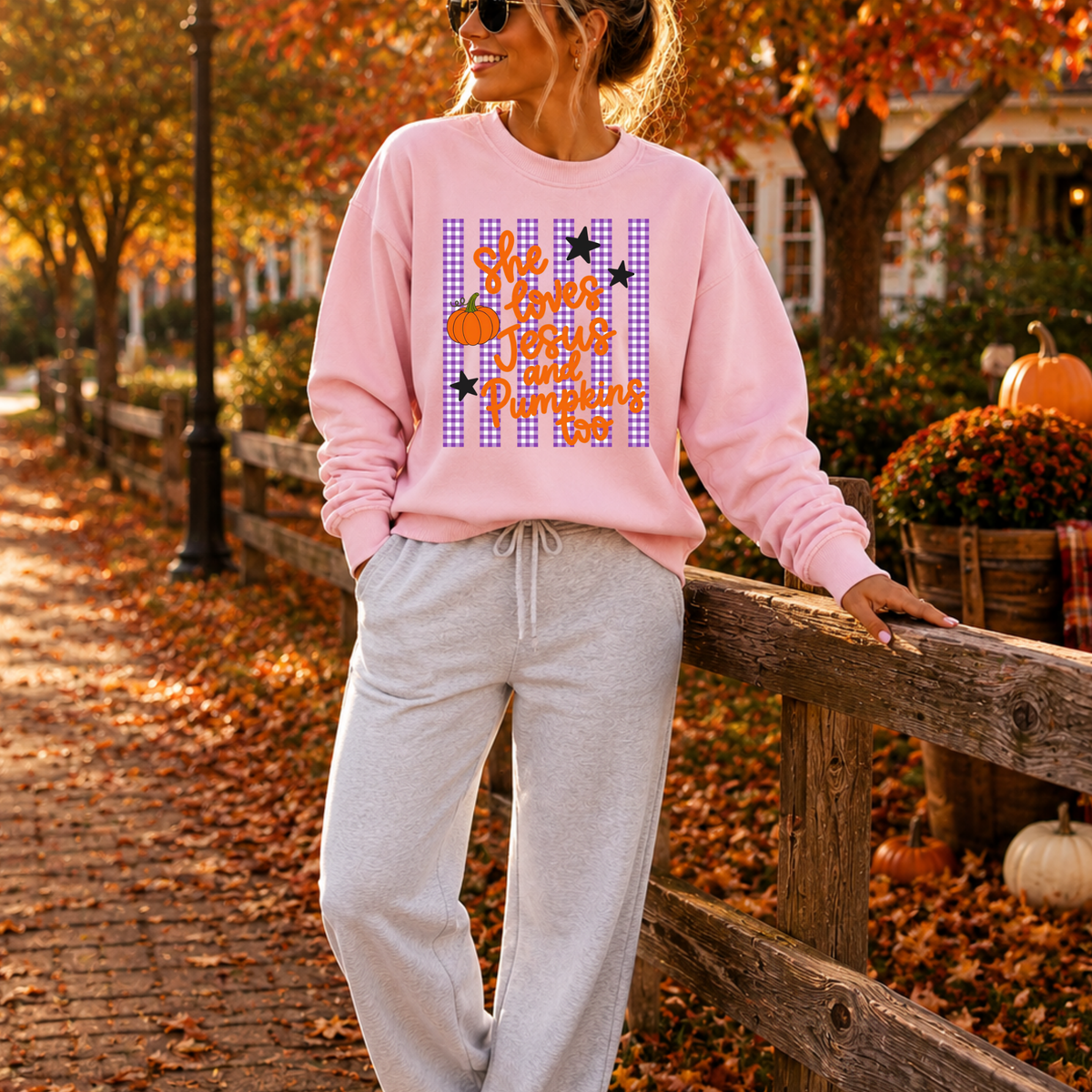 She Loves Jesus And Pumpkins Too DTF Print