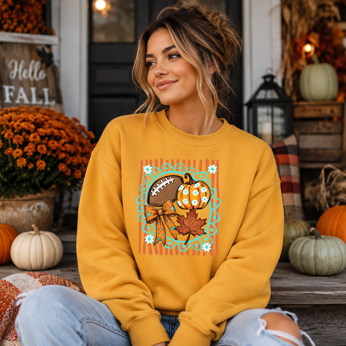 Football And Pumpkin Collage DTF Print
