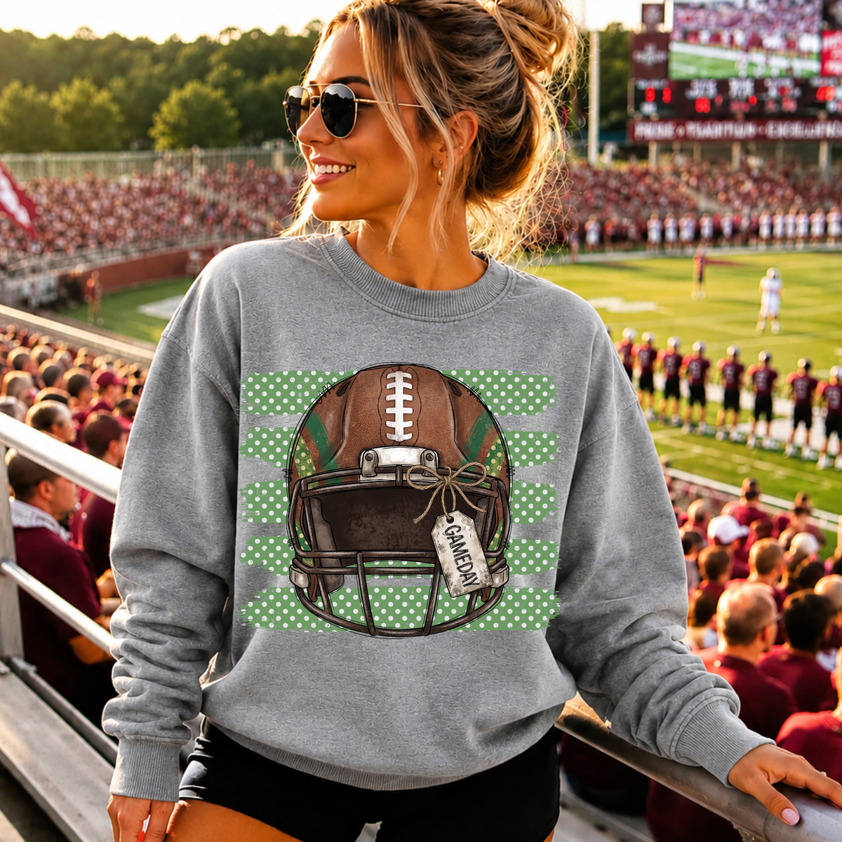 Green Football Helmet  DTF Print