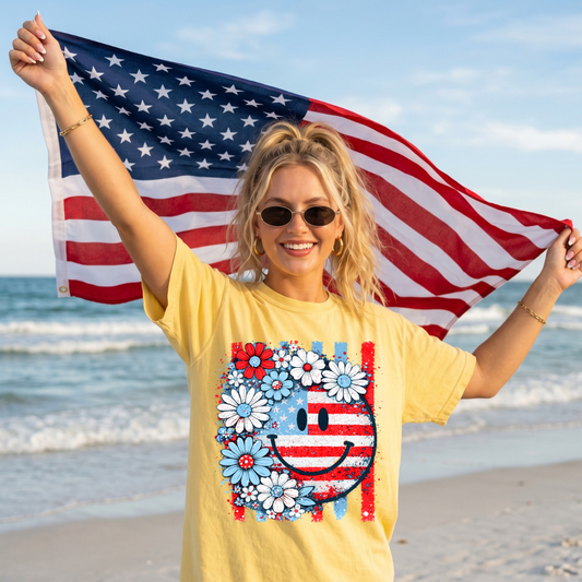4th of July Smiley Face  DTF Print