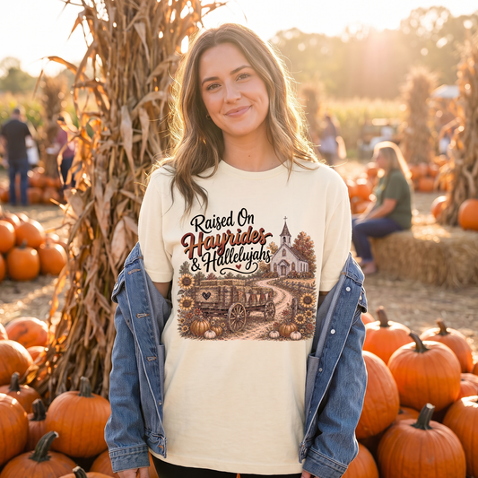 Raised On Hayrides And Hallelujahs DTF Print