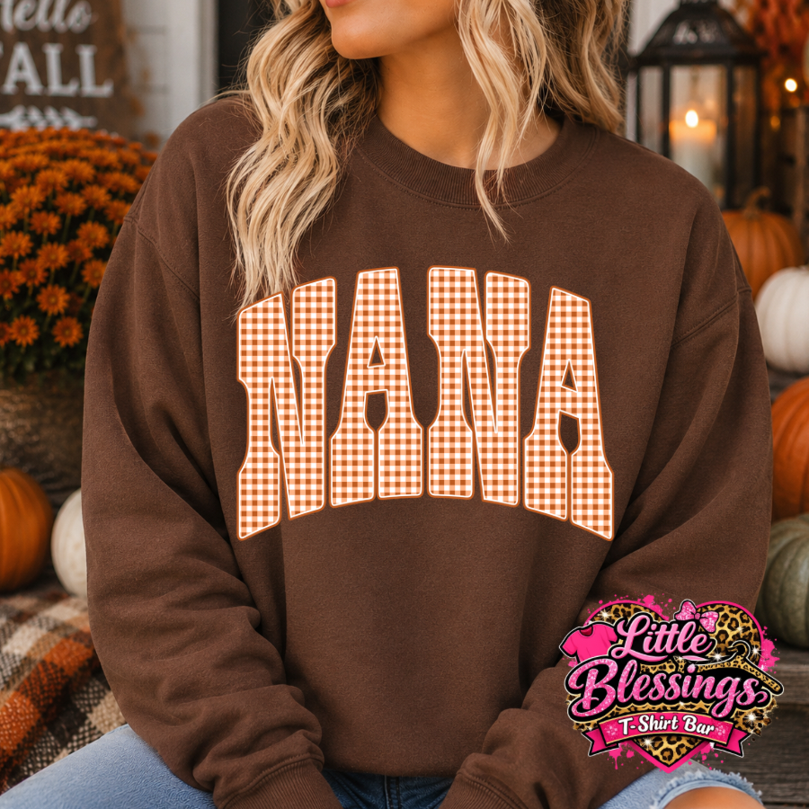 Orange Plaid Nana DTF Print