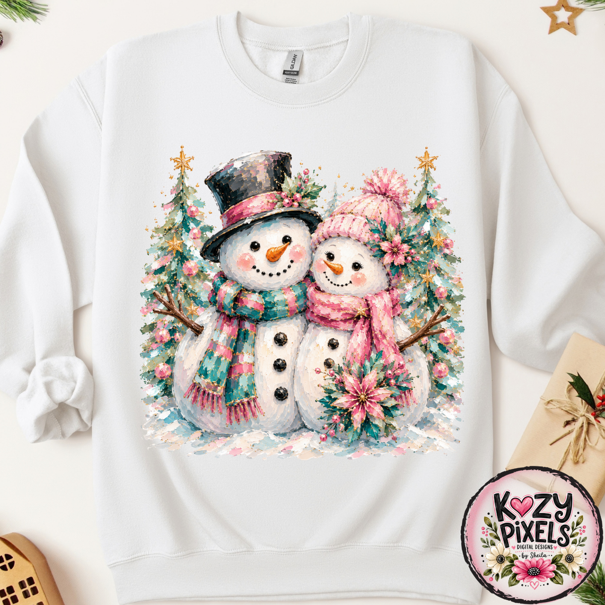 Pink Snowmans DTF Print