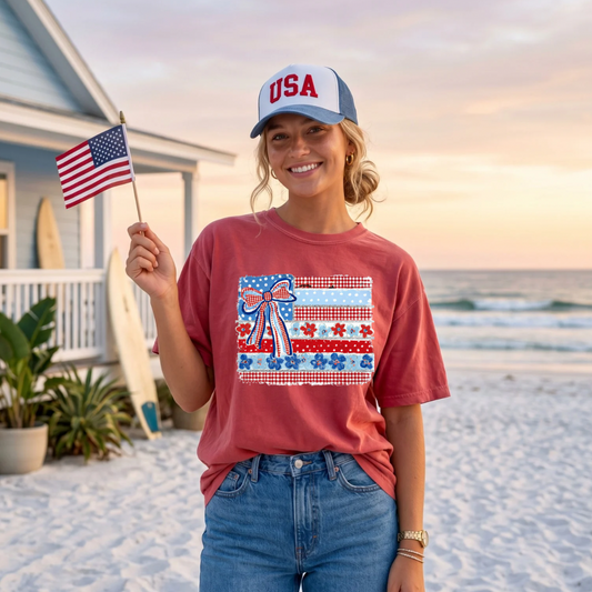 4th Of July Patch Work Flag DTF Print