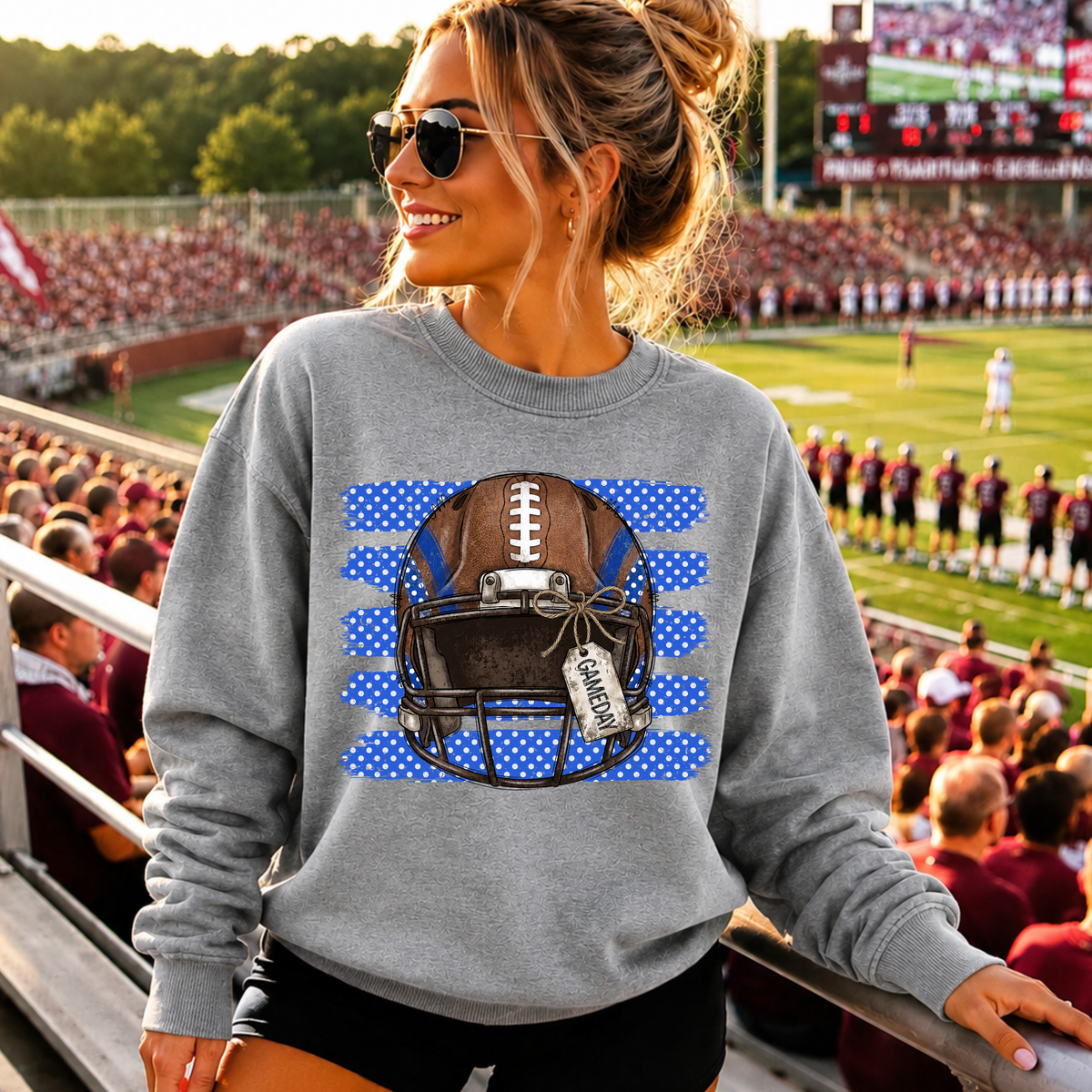 Blue Football Helmet DTF Print