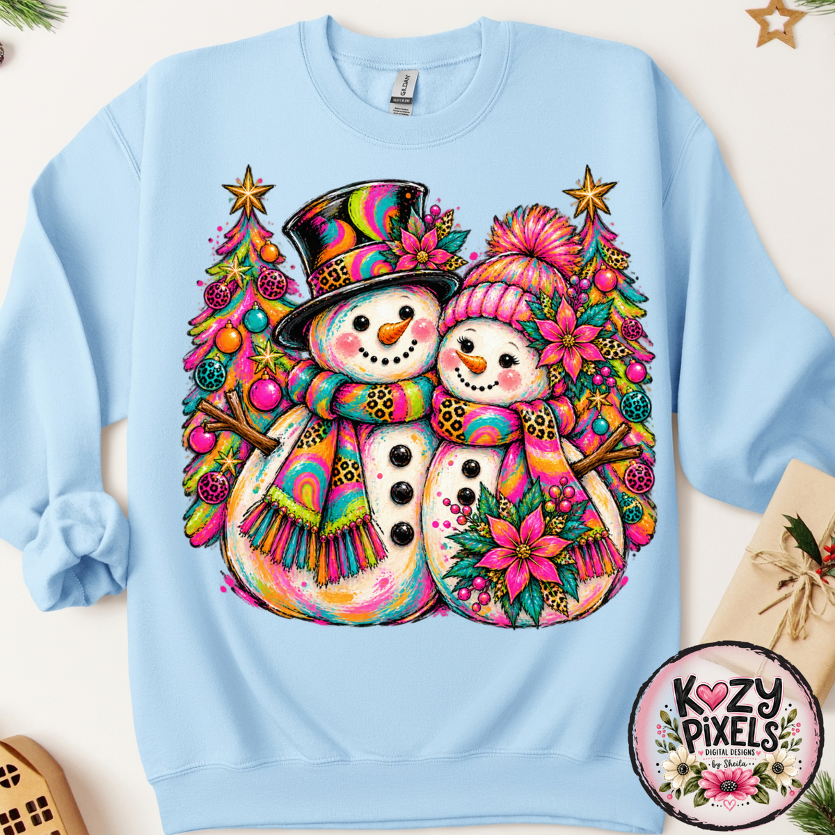 Colorful Snowmans DTF Print