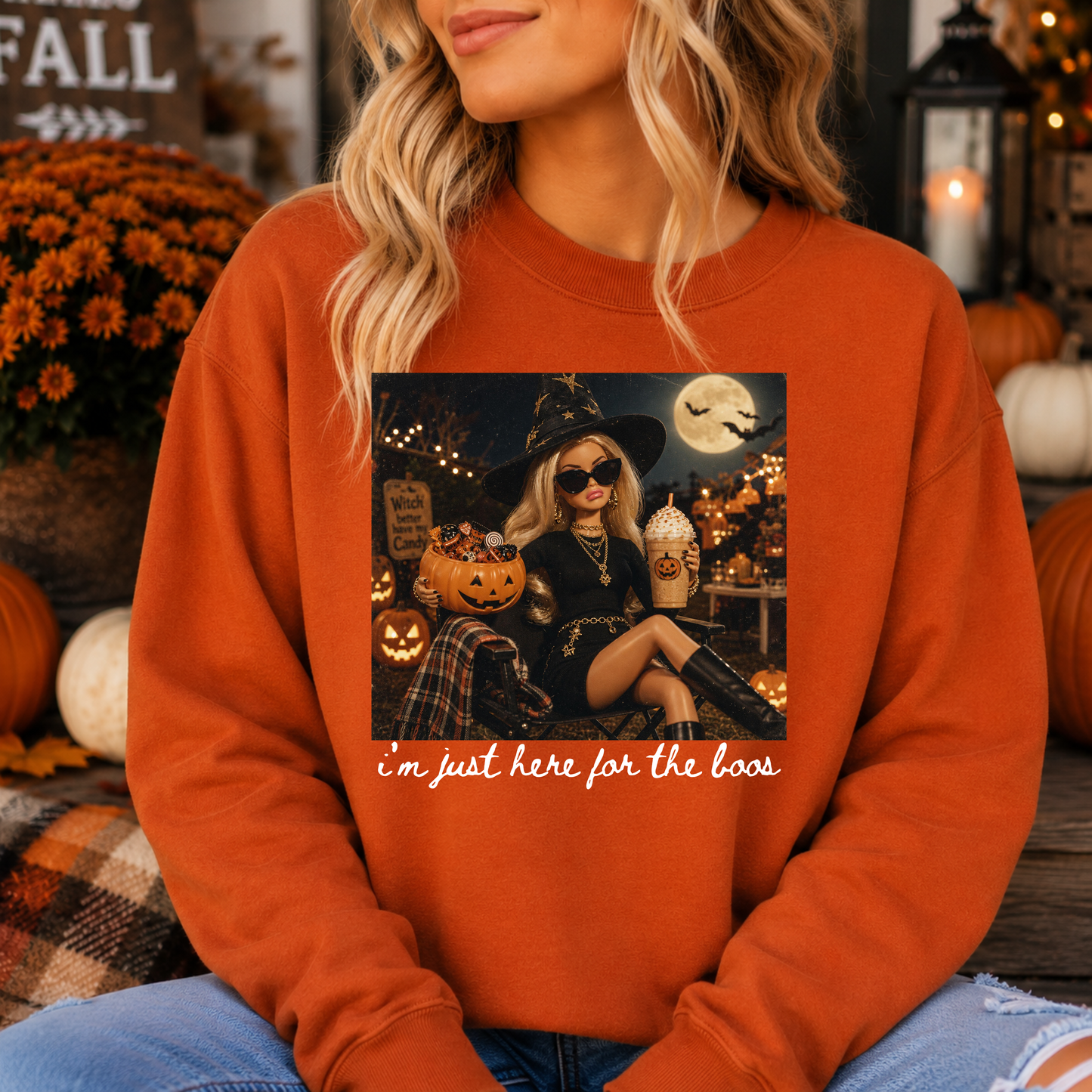 I'm Just Here For The Boos Girl Doll  DTF Print