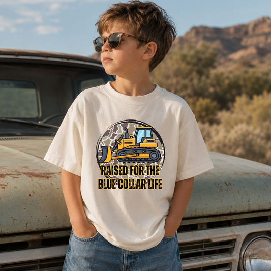Raised For The Blue Collar Life Bulldozer DTF Print