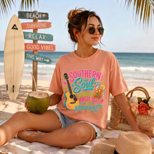 Southern Soul Sunsets,Sweet Tea,& Guitar Nights DTF Print