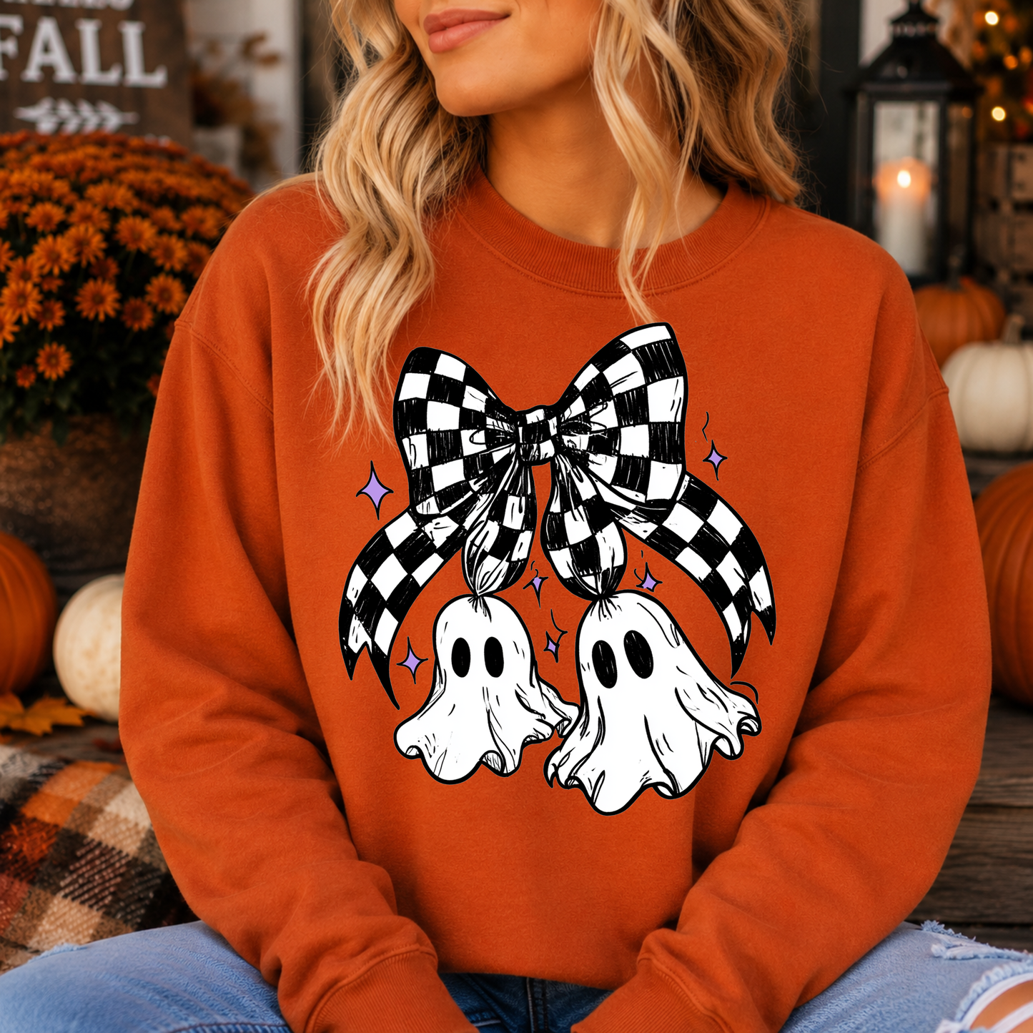 Spooky Checked Ghost DTF Print