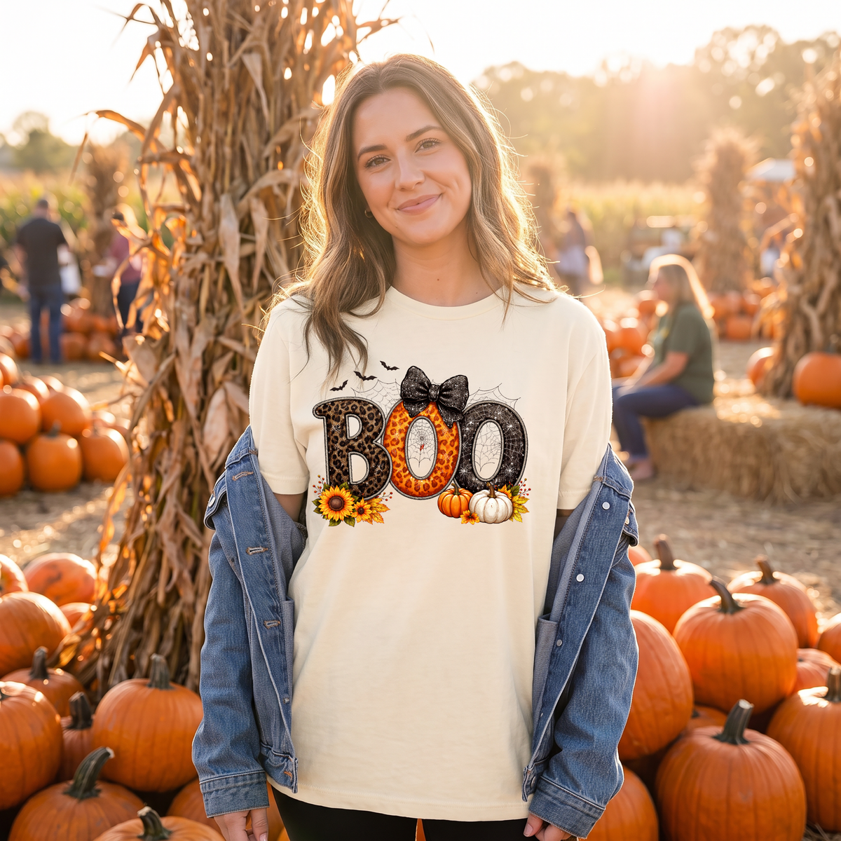 Preppy Boo With Pumpkins DTF Print