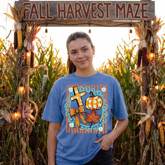 Fall Cross with Bow  DTF Print