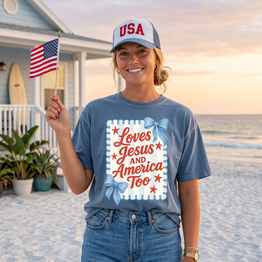 Love Jesus And America Too 4th Of July DTF Print