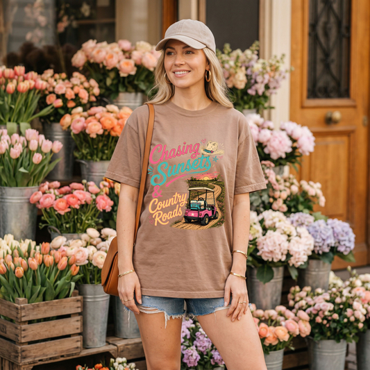 Chasing Sunsets & Country Roads Golf Cart DTF Print