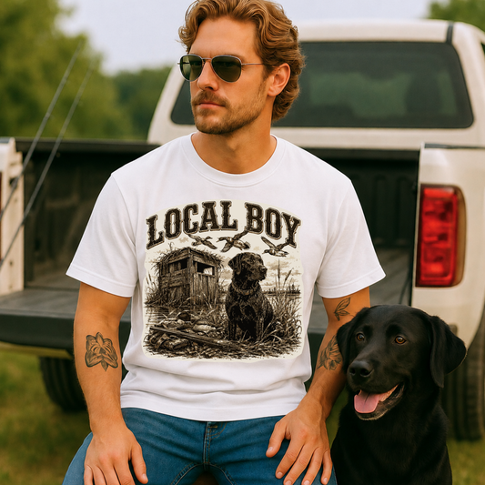 Local Boy Hunting With Dog DTF Print