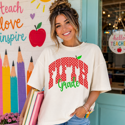 Red Apple Fifth Grade DTF Print