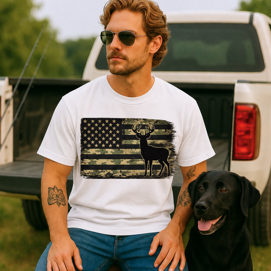Camo Flag Deer DTF Print